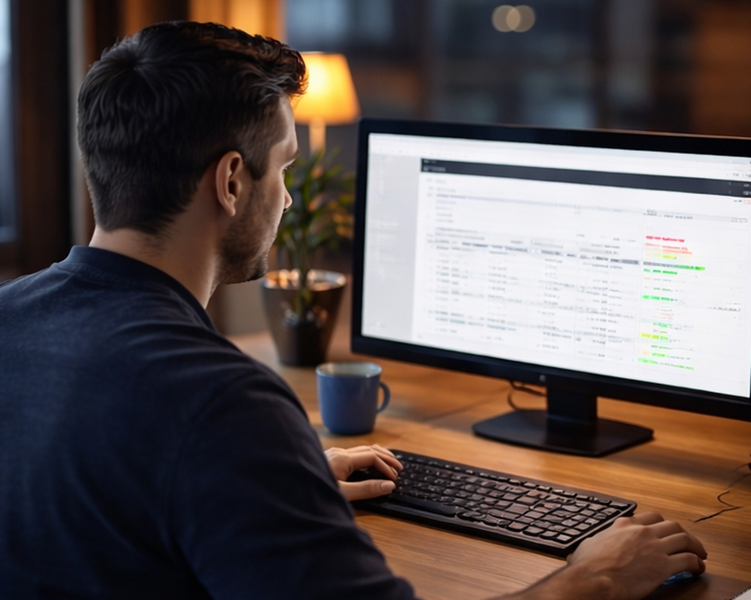 Person working on a vehicle transport request on a computer