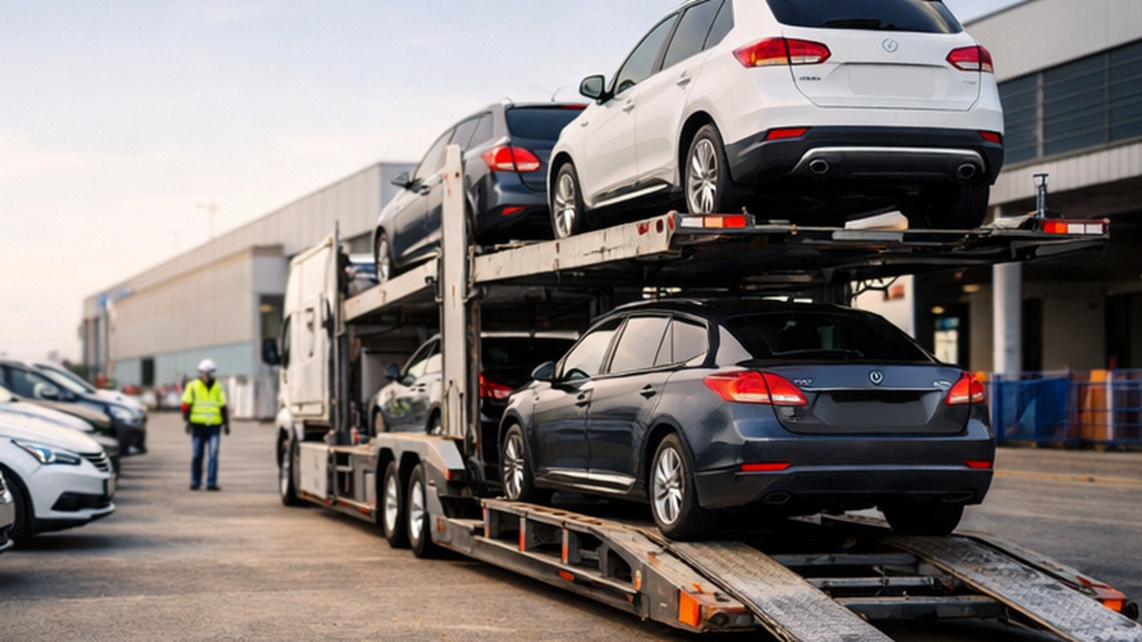 Professional vehicle transport on a car carrier